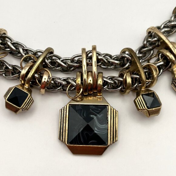 Zara Statement Necklace Silver Gold Tone Chunky Chain Geometric Charms Bold - Picture 4 of 13